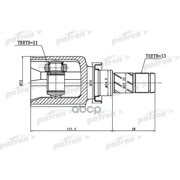 Шрус Внутренний 33x34.9x21 Mitsubishi Colt Z32a/Z34a/Z36a 04- PATRON арт. PCV1388
