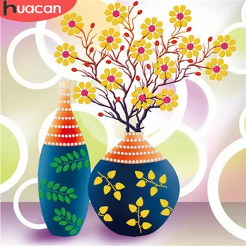 

HUACAN Diamond Painting Full Square Flower Embroidery Full Display Vase Picture Of Rhinestones Home Decoration Accessories