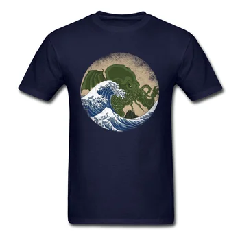 

Vintage Hokusai Cthulhu Short Sleeve Mens T Shirt Cartoon Painting Tees Tops Bf Print T-Shirts 2020 New Arrivals