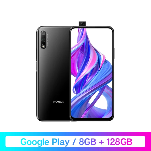 8GB 128GB Black Google Play Honor 9X Kirin 810 7 нм восьмиядерный смартфон 48мп двойная камера 6,5" полный экран всплывающая фронтальная камера мобильный телефон - Цвет: 8GB 128GB Black