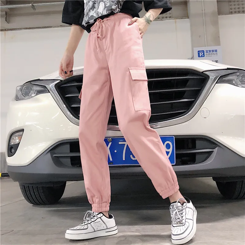Pantalones Cargo de cintura alta de algodón pantalones femeninos цвет rosa caqui negro