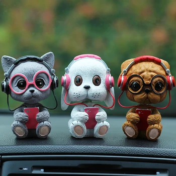 

Cute Car Dashboard Doll Resin Rabbit Cat Dog Shaking Head Car Decoration Dashboard Ornament Car Accessories for Women Girls