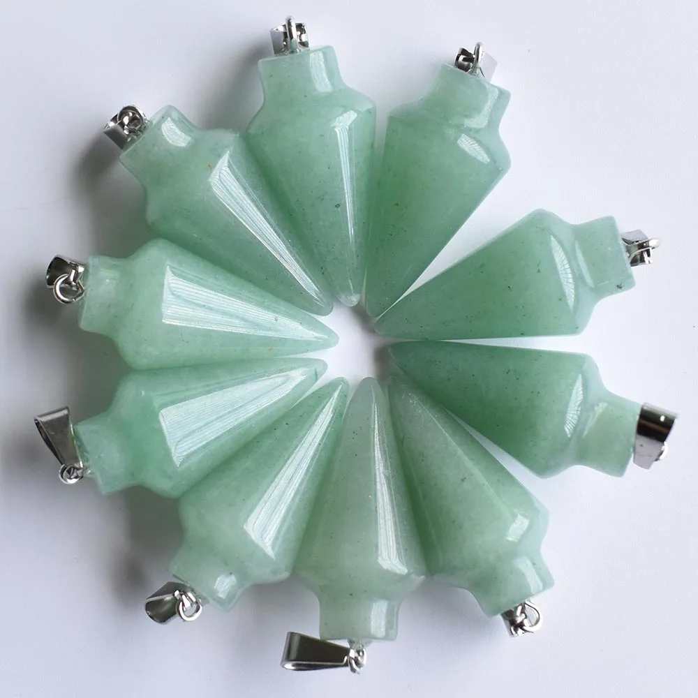 

Fashion natural stone Green Aventurine pendulum circular cone charm Pendants for jewelry making 10pcs/lot wholesale free