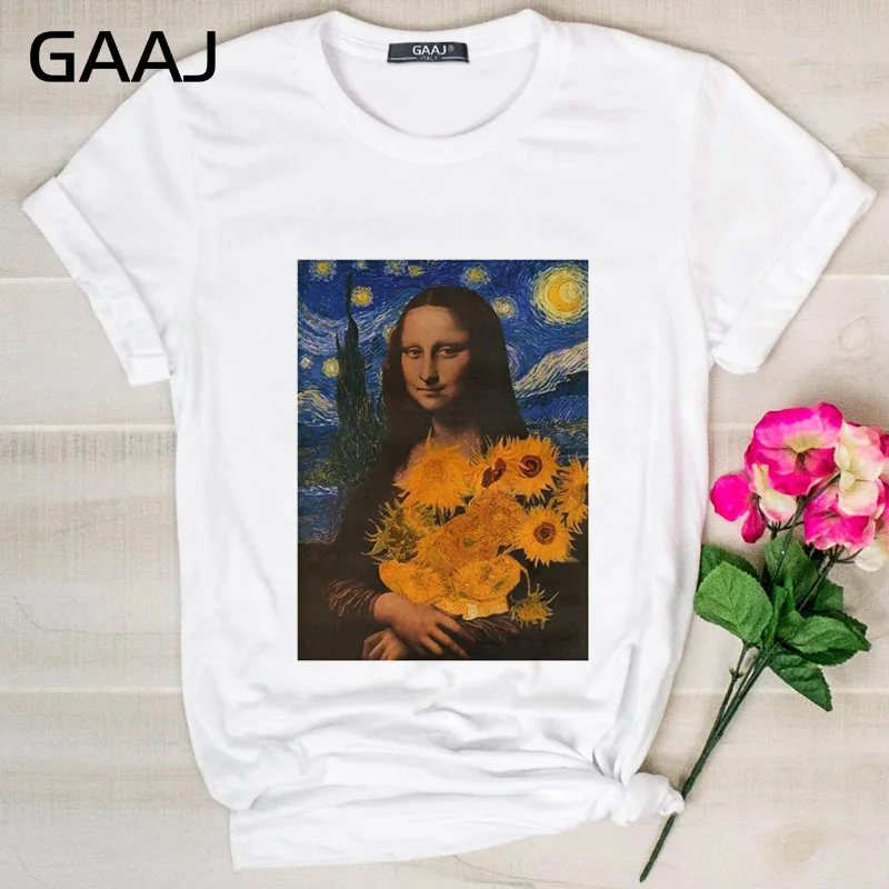 GAAJ Edgy Mona Lisa футболка Женская Harajuku одежда женская футболка с графическим принтом винтажные Топы футболка размера плюс женская футболка