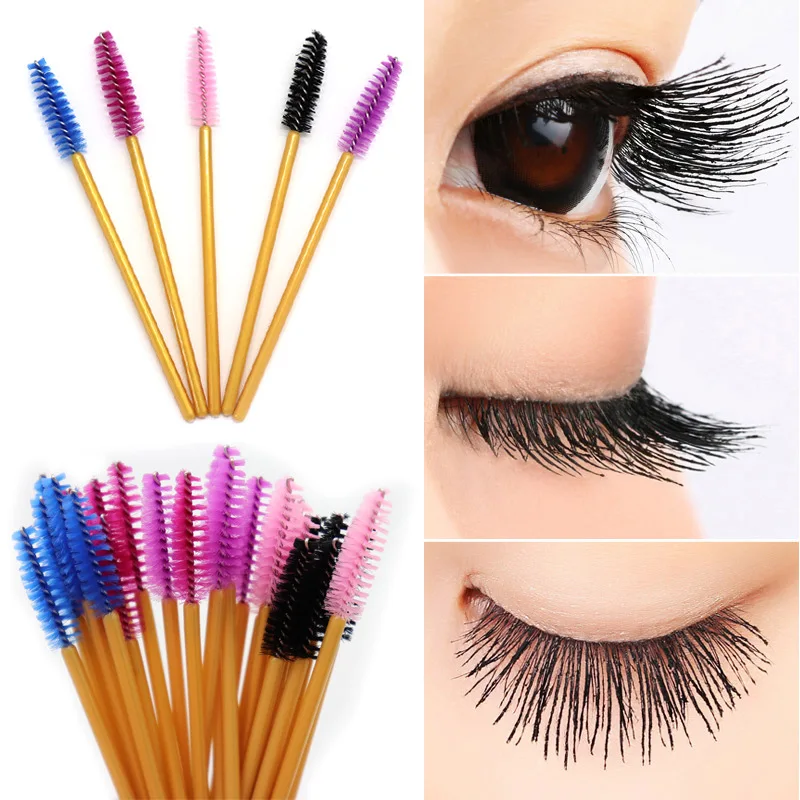 100pcslot gold Eye Brow Brush Mascara Wands Disposable make up brush Eyelash Brushes for Lash Extensions (4)