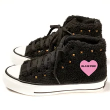 Kpop/черные, розовые, зимние, теплые, женские, с высоким берцем, вельветовые, толстые, овечья шерсть, обувь на плоской подошве, женские повседневные парусиновые кроссовки на плоской подошве