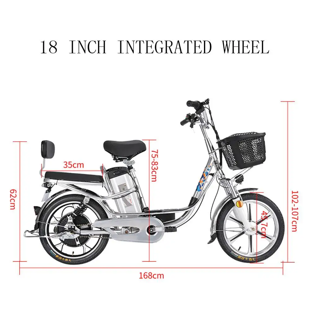 Adult Electric Bicycles Two Wheels Electric Bicycles 18 Inch 48V 350W Range 80KM Powerful Electric Bike Removable Battery