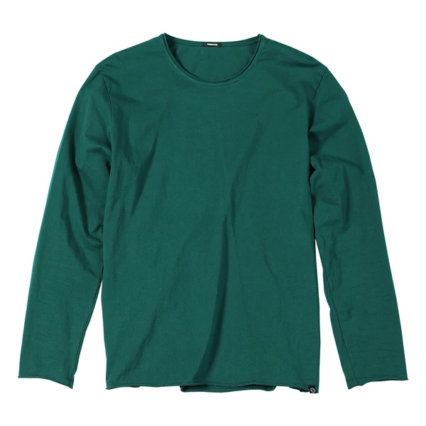 forest green SIMWOOD, Осень-зима, новинка, длинный рукав, одноцветная футболка, мужская, с необработанным краем, футболка, текстура, качество, хлопок, топы SI980585 - Цвет: forest green