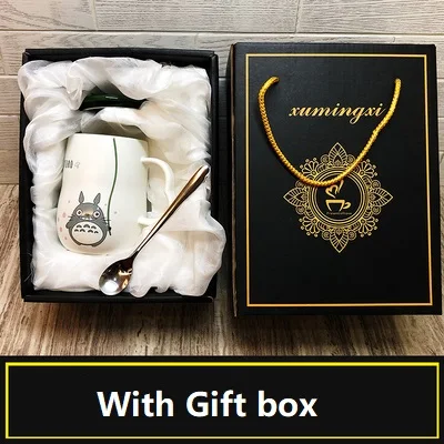 With Gift box Новинка 280 мл РУЧНАЯ РАБОТА керамические кружки с ложкой и крышкой Тоторо мультфильм тема молоко кружки чашки кухонные инструменты - Цвет: With Gift box