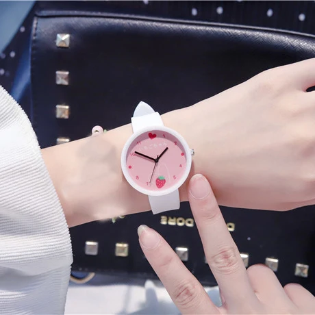 Ulzzang брендовые кварцевые наручные часы для девочек модные повседневные милые часы клубника любовь сердце женские детские часы желе спортивные часы - Цвет: WTPK