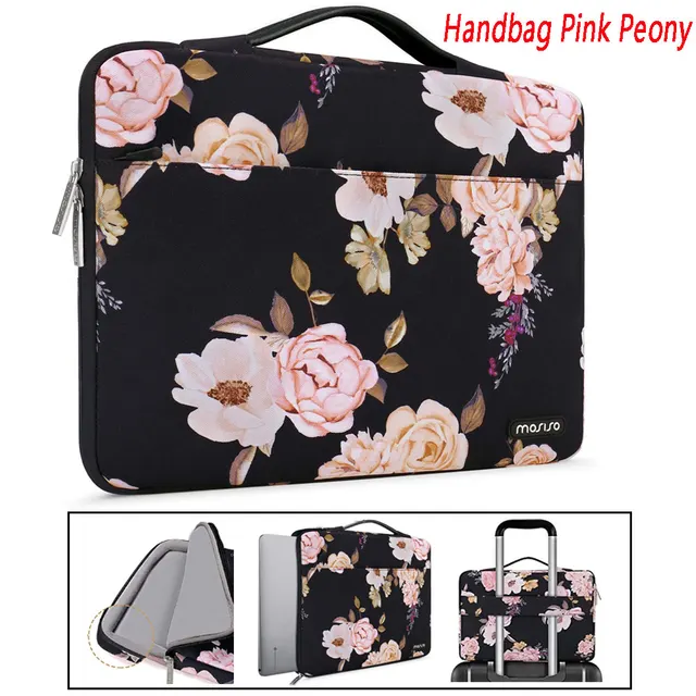 Laptop Bag Sleeve 13 14 15.6 inch Carrying Case For 2021 2020 Macbook Air Pro M1 Lenovo HP Dell Asus Acer Huawei Notebook Cover Handbag Pink Peony