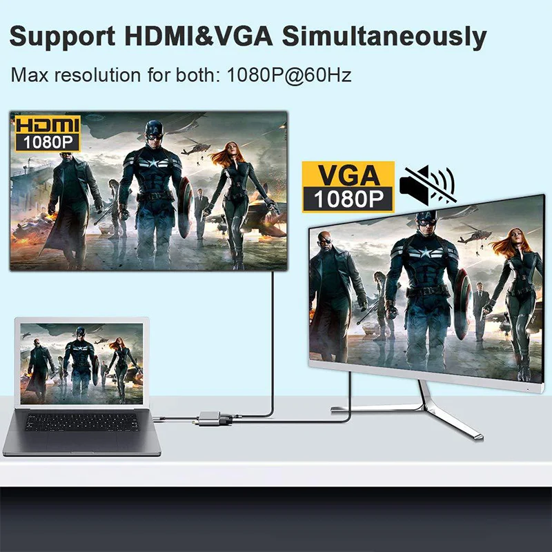 USB C Hub 4 in 1 Type C 3.0 Adapter to 4K HDMI HDTV VGA USB 3.0 PD Fast Charge Splitter for MacBook Notebook Laptop Computer PC 4