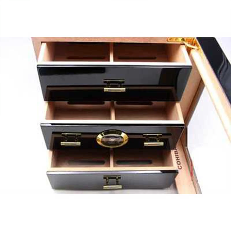 Роскошный 3 ящика кедровый деревянный портсигар шкафчик фирмы "humidor" держатель Деревянный курительный сигары коробка для хранения сигарет увлажнитель с гигрометром