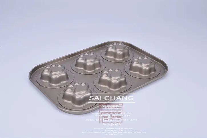 6-Cup форма для торта Классическая антипригарная форма для выпечки печенья Форма для кошачьего когтя Тяжелая углеродистая сталь для торта рифленая форма для выпечки Мадлен