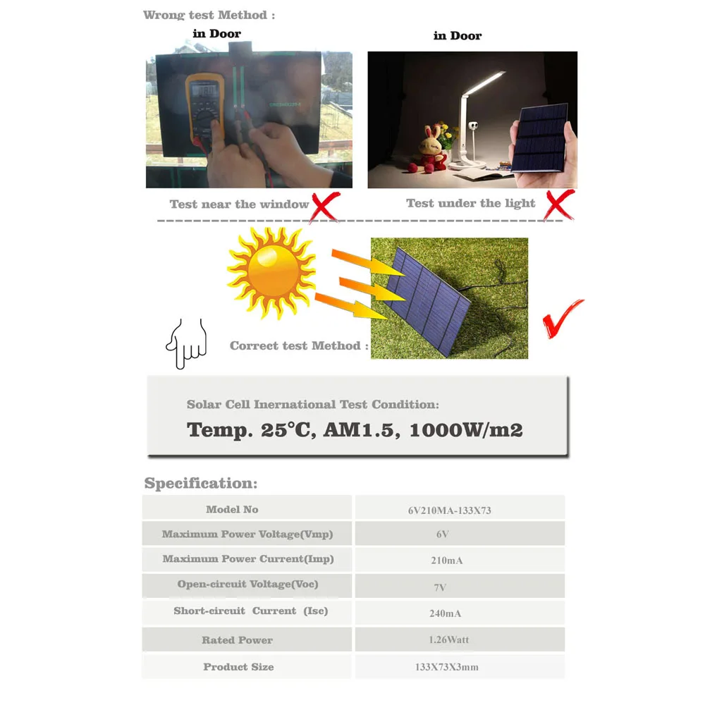 6V 1,26 W 210mA Панели солнечные поликристаллического кремния DIY зарядное устройство небольшой мини кабель для солнечной батареи игрушка солнечный светильник 6V