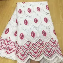 Высокое качество африканская сетчатая кружевная ткань хлопок вышивка французская швейцарская вуаль пробивная хлопковая кружевная ткань белая 5 ярдов