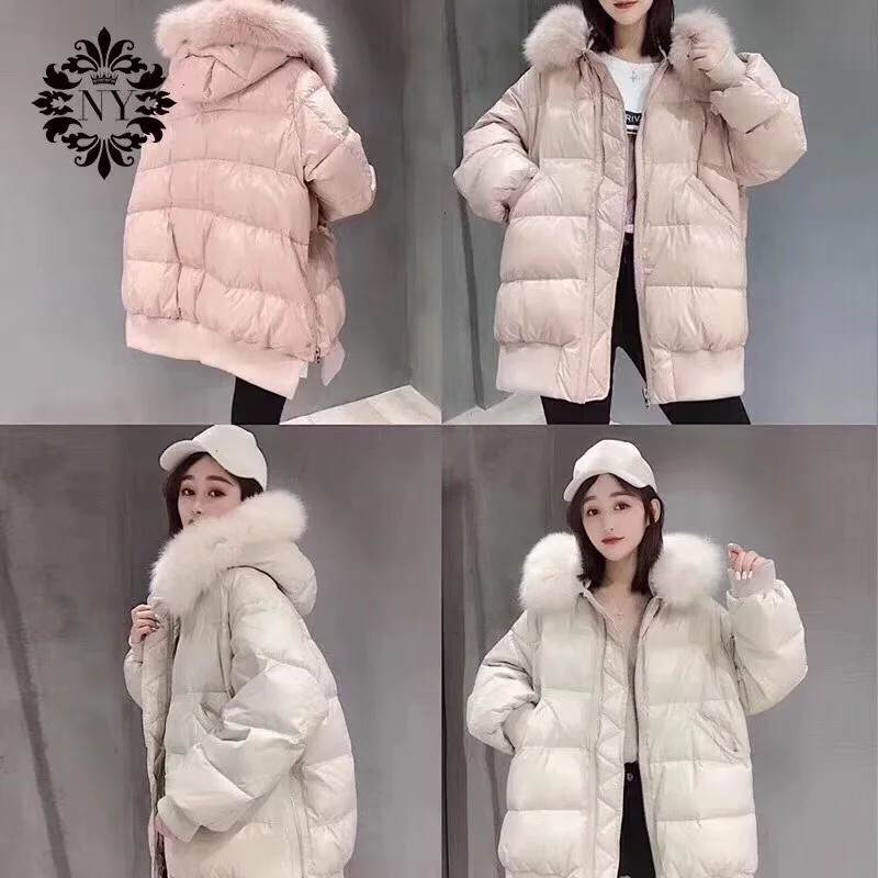 Winter down Jacket Women's Mid-length New Style Korean-style Fashion Coat Warm Thick Large Fur Collar WOMEN'S Coat Fashion