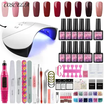 

COSCELIA Manicure Set Nail Kit 36W UV led Lamp With UV Nail Gel Varnish Set Nail Drill Machine Nail Art Tool Set Top Base Coat