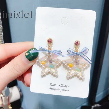 

Fashion Bow Jewelry Cute Party Pentagram Acrylic Stud Earrings for Women pearl Earrings 2020