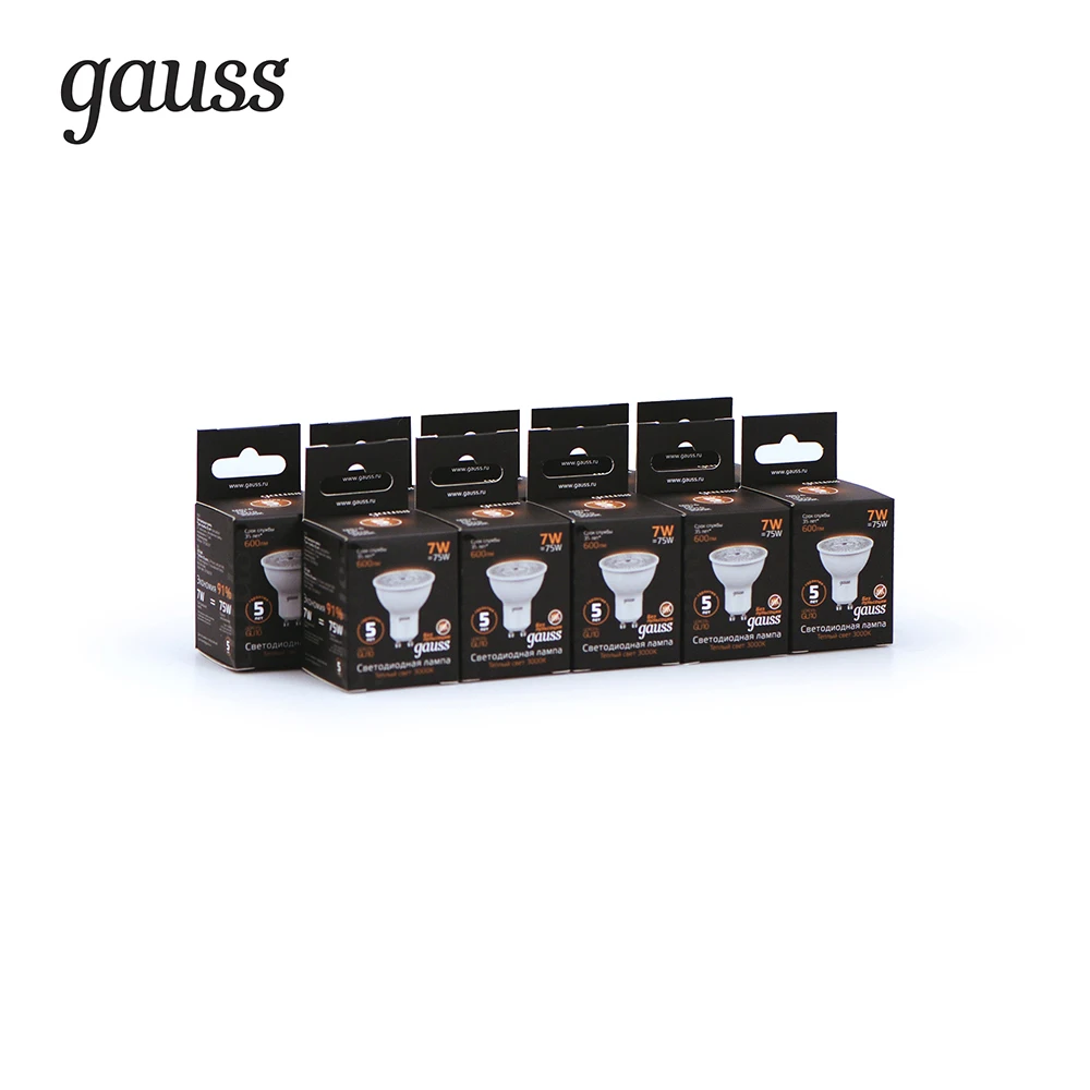 Упаковка ламп GAUSS LED MR16 GU10 7W 600lm 3000K 1/10/100, 10 штук, 101506107