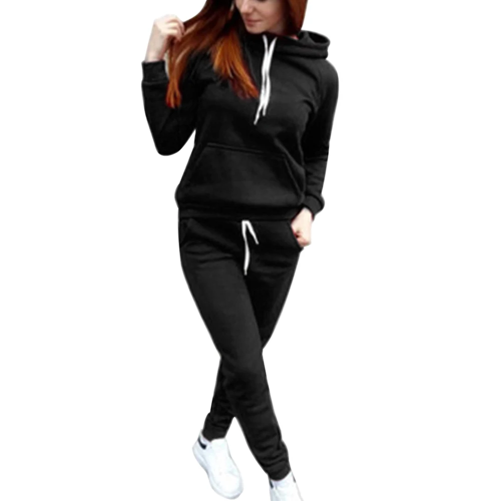 Женский спортивный костюм, Женская Повседневная Толстовка с капюшоном, тренировочный костюм из двух частей, спортивный модный костюм, зимняя новая одежда - Цвет: Black