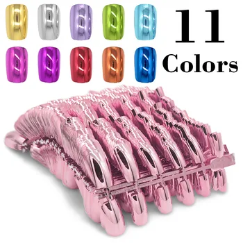 

Kimcci 600pcs Short Metal Plating Fake Nails Reflective Mirror Light Pink French Acrylic False Nail Art Tips Metallic Gold Blue