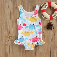 Newborn Baby Girl Summer Swimsuit Infant Kids Ruffles Printing Sleeveless Bikini Beach Swimwear Bathing Suit for Vacation 0-3Y 2