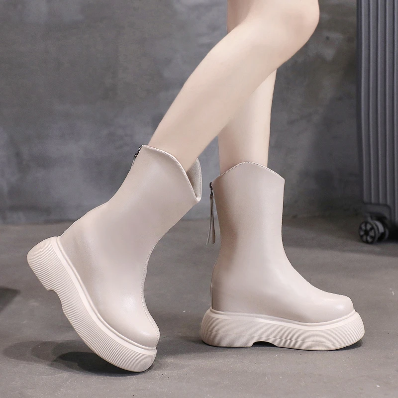 Botas Tobilleras de Piel con Plataforma para Mujer, Lujosas Chelsea con Tacón Grueso para el Invierno, hasta el tobillo| AliExpress