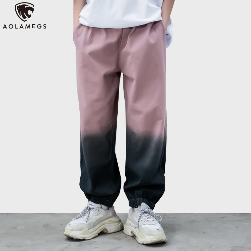 

Aolamegs Sweatpants Gradient Adjustable Button Sport Pants Joggers Men Elastic Waist Track Trousers High Street Cozy Streetwear