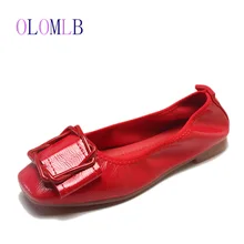 Весенние популярные новые модные туфли на плоской подошве; пикантные туфли с квадратным носком без застежки на плоской подошве; универсальные водонепроницаемые Мокасины принцессы с металлической пряжкой; A057