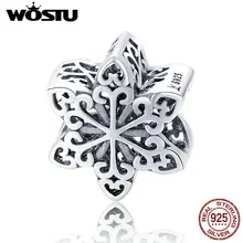 WOSTU зимний стиль Настоящее 925 пробы серебро Снежинка Шарм Подходит Сделай Сам браслет из бусин ювелирные изделия модный подарок CQC719