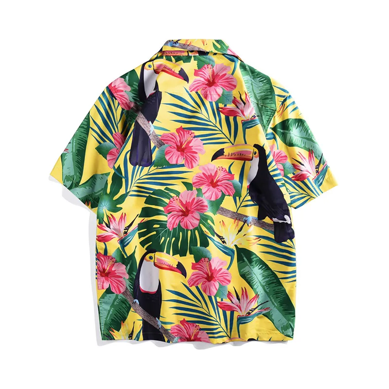 Мужская Летняя Пляжная рубашка для путешествий, парная рубашка с тропическими растительными листьями, с принтом, для отдыха, с коротким рукавом, гавайская пляжная рубашка для серфинга
