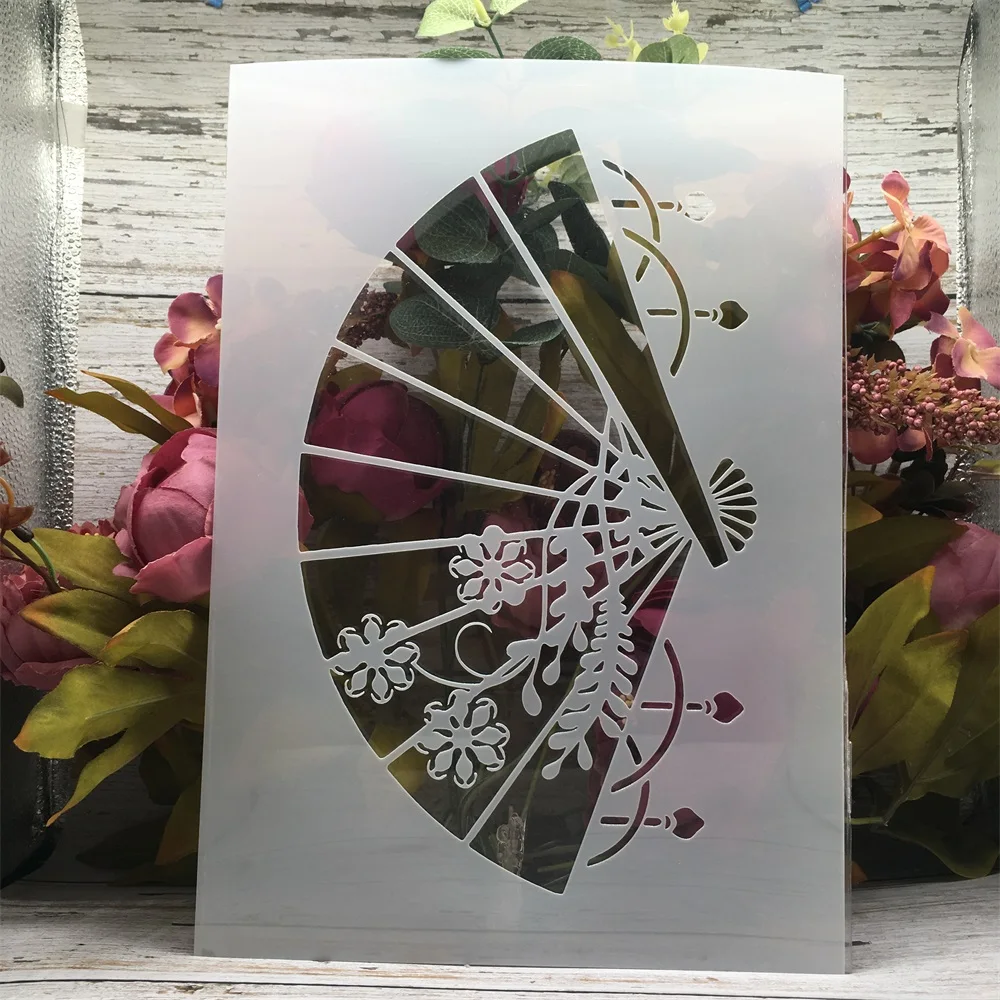 

A4 29cm Chinese Traditional Fan DIY Layering Stencils Wall Painting Scrapbook Coloring Embossing Album Decorative Template
