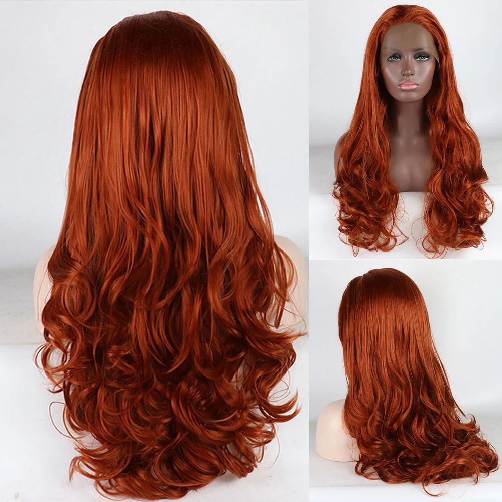 

Lace Front Wigs Copper Red Synthetic Orange Body Wave Wigs Natural Hairline Glueless Wigs For Women Synthetic Wig with Baby Hair