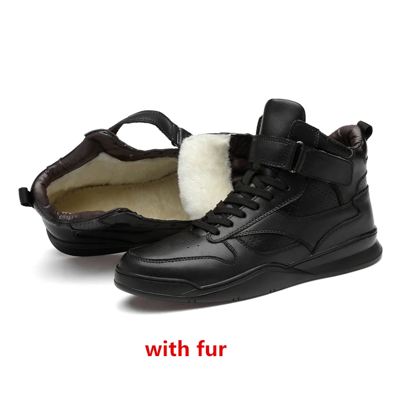 black fur Мужские ботинки из плюша; теплые зимние ботинки из натуральной кожи; Мужская обувь; уличные мужские ботинки на меху в стиле милитари; zapatos hombre; s5 - Цвет: black fur