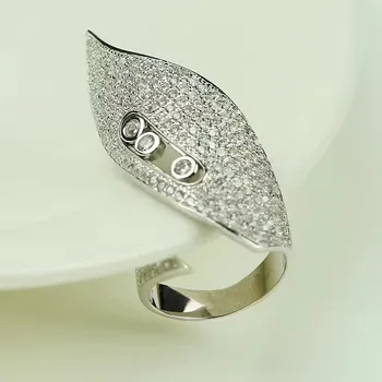 

Luxury micro paved zircon leaf design Women rings AAAA CZ moving stones Exaggerated Ring 925 sterling silver ring jewelry