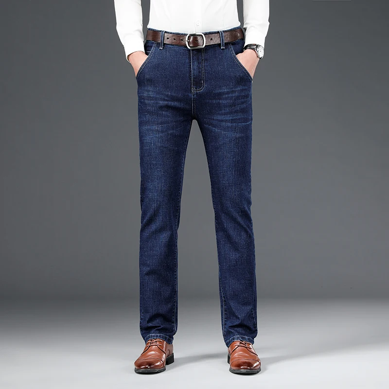 

Jeans men's autumn winter business straight loose casual trousers autumn stretch slim middle-aged men's long pants Denim Pants
