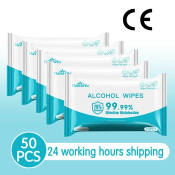 

50pcs Alcohol Wipes Disinfection Antibacterial Portable 75% Alcohol Swabs Pads Wipes Skin Cleaning Sterilization