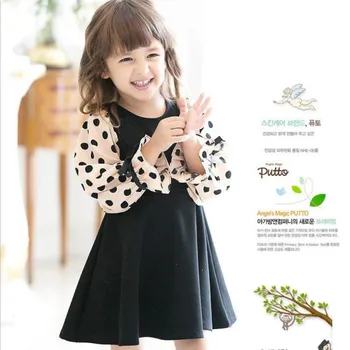 

Autumn Girls Dress Baby Girl Clothes Polka Dot Print Long Flare Sleeve Bowknot Design Kids Princess Dresses 3-14T