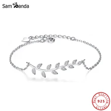 Аутентичные 925 пробы серебряные светящиеся Кристальные листья регулируемые браслеты и браслеты подарок для женщин модные ювелирные изделия