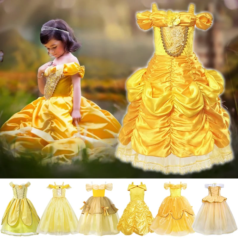 Vestido de fiesta de princesa bella para niña, disfraces de La Bella y La  Bestia, cumpleaños, Carnaval, amarillo, sin hombros|Vestidos| - AliExpress
