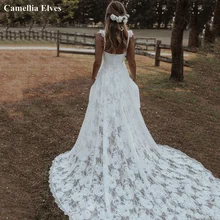 

Lace Boho A-line Wedding Dress For Women 2022 Straps Sweetheart Bride Dresses Bohemian Bridal Gowns Vestidos De Novia Simples