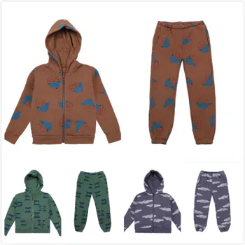 

Pre-sale 2020 Autumn and Winter Suit Bobo Boys and Girls Printed Hooded Sweater Pants Two-piece Suit