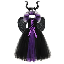 VOGUEON; Maleficent 2; платье-пачка с рогами; костюм феи злой королевы на Хэллоуин для девочек; детское праздничное платье; детская одежда; От 2 до 12 лет