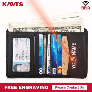 

KAVIS Free Engraving 100% Genuine Leather Men Wallets with Coin Pocket Small Male Purse Mini Black Slim Card Holders Quality