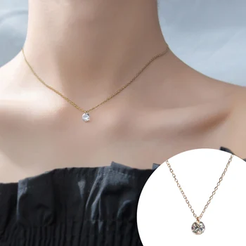 

JIAN Trendy Women Pendant Necklace Choker Stainless Steel Gold Color CZ Crystal Chain Jewelry Birthday Gift for Girlfriend