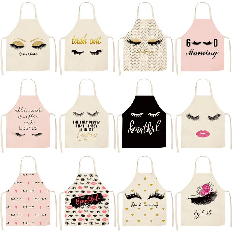 

Parent-child Kitchen Apron Cartoon Eyelash Print Sleeveless Cotton Linen Aprons for Kids Men Women Home Cleaning Tools