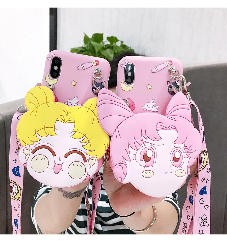 3D сумка Сейлор Мун для iphone 11 pro/XS MAX чехол-кошелек задняя крышка 7/8 6/6s оболочка для iphone XR X/XS мягкий чехол sholder ремень