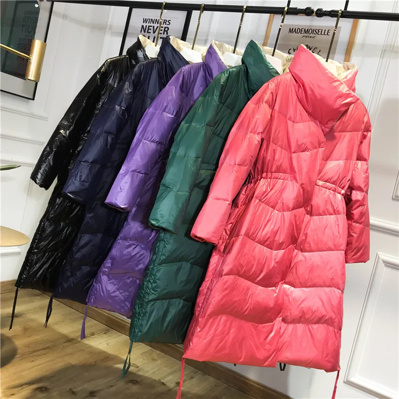 

90% White Duck Down Winter Women Ultra Light Down Parkas Snow Warm Long Female Casual Turtleneck Bread Coat Outwear