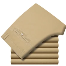 Pantalones de traje finos para hombre, pantalones de algodón de mediana edad, de cintura alta, rectos, sueltos, sólidos, informales de negocios, padre y papá, primavera y verano